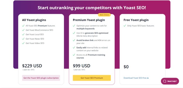 Yoast SEO Pricing Image